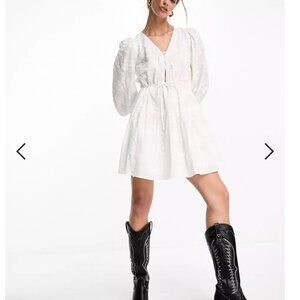 And other stories | embroidered tie detail mini dress in white | Size 12